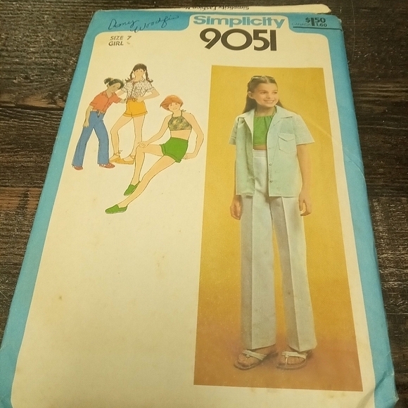 Simplicity Other - Simplicity Sewing Pattern 9051 Girls Shirt Halter Top Pants Shorts Size 7 1970s
